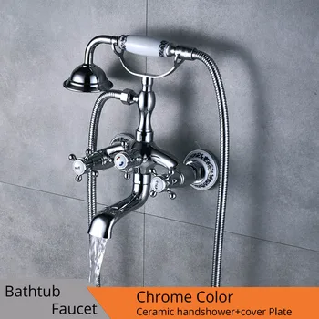 

Chrome Bathroom Tub Sink Faucet Telephone Style Bathtub Mixer Faucet Dual Handle Shower Mixer Tap with Hand Shower Swivel Spout