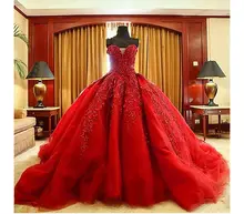 Hot Sale A-Line Red Cathedral Train Wedding Dresses Lace Appliques Bridal Dresses with Beads hot sale sperm count board with red ruby