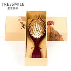 Treesmile 1 шт. фиолетовый сандалового дерева антистатические головка щетки здоровья изысканные деревянные Расческа для укладки волос