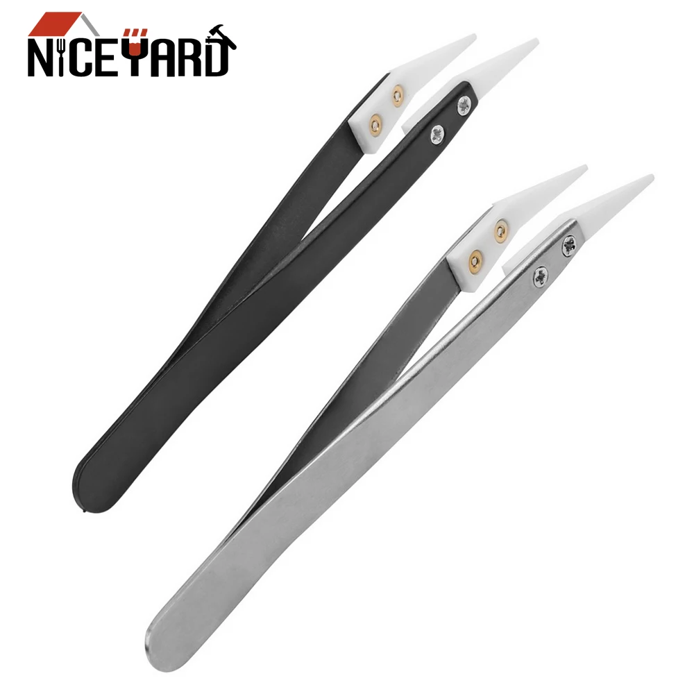 

NICEYARD DIY Curved Aimed Tweezer Repair Tool Hand Tool 1pc Ceramic Tweezers High temperature resistance Stainless Steel Handle