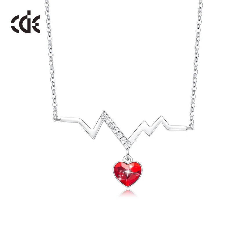 

CDE Heartbeats Charms Link Chain Necklace Embellished with crystals from Swarovski Women Wave Lightning Pendant Heart Necklace