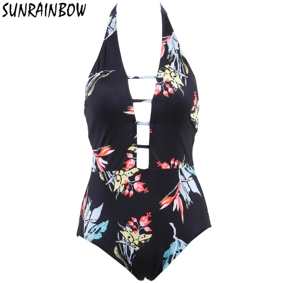 

SUNRAINBOW 2019 New Swimwear Women One Piece Swimsuit Summer Beach Bathing Suit Lady Print Beachwear Bandage Monokini Swimsuit