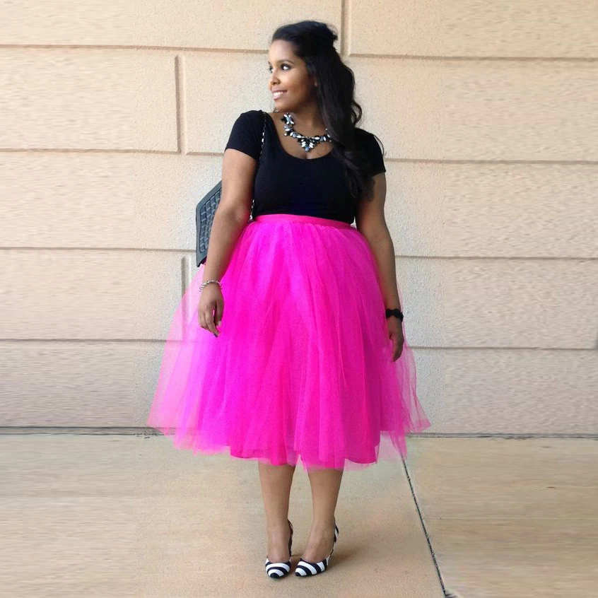 Fashion Style Hot Sale Fuschia Tutu Skirts Women Custom Made A Line Knee Length Tulle Skirt
