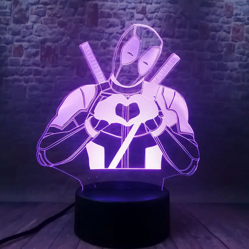 

Luminous 3D Illusion LED Nightlight Color Change Light Marvel SuperHeros Deadpool Figure Flash Model Toys