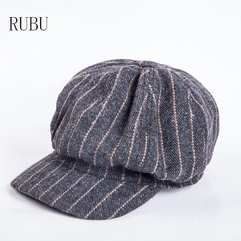Зимняя новая шерстяная шляпа в полоску ретро анисовая шапка уличная мода повседневная тыква шляпа леди прилива