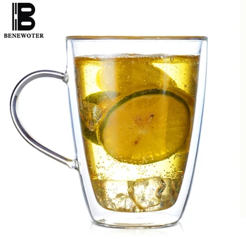 

340ml Creative Transparent Drinkware Glass Cup Heat-resistant Double Layer Handle Office Mug Coffee Drink Milk Teacup with Cover