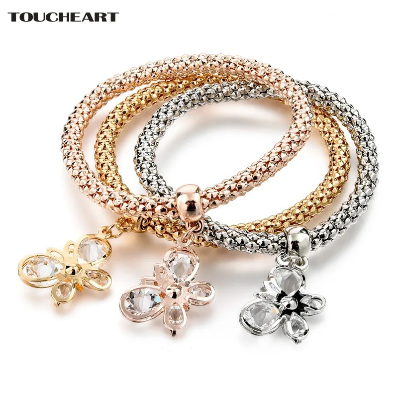 

TOUCHEART New 3 PCS/Set Gold Crystal Butterfly Charm Bracelets & Bangles For Women Silver Jewelry Gifts Bracelet Femme SBR160343