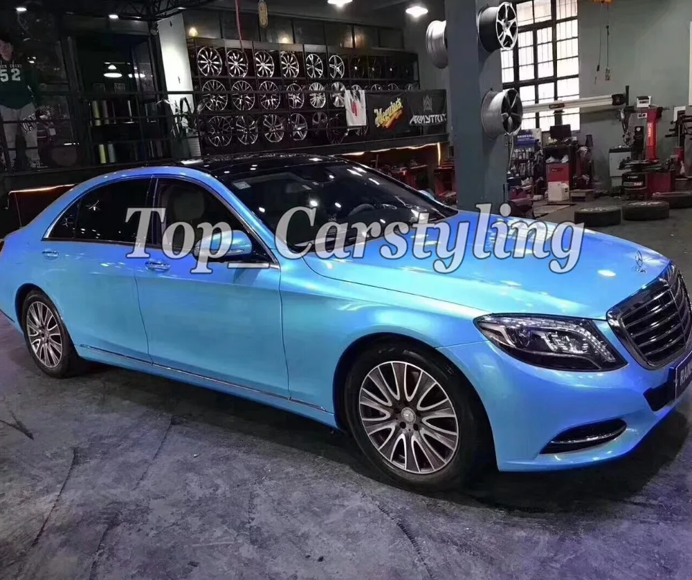 

Baby Blue Gloss Metallic Vinyl For Car wrap covering Stickers With Air bubble Free PROTWRAPS 1.52x20m 5x67ft