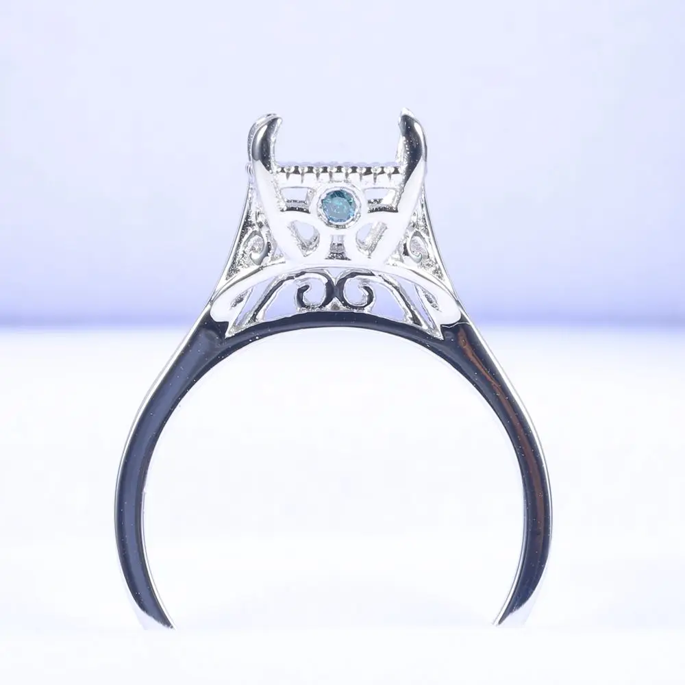 Природные голубые бриллианты SOLID 14 К белого золота Обручение Свадьба Полу крепления кольца 7.5 мм Подушки с Природные голубые бриллианты SOLID 14 К белого золота Обручение Свадьба Полу крепления кольца 7.5 мм Подушки с