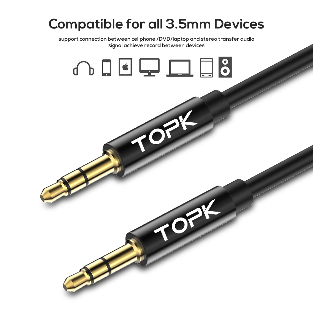 TOPK 3 5 Jack to AUX кабель мм аудио динамик для наушников автомобиля Xiaomi Mi 9 SE Oneplus 7 Pro