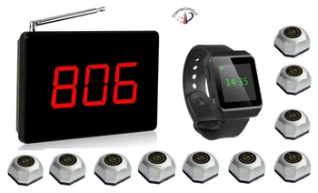 

Free shipping! Wireless call system, 1 with sound and voice report screen display receiver,1 wrist portable pager,10 call button