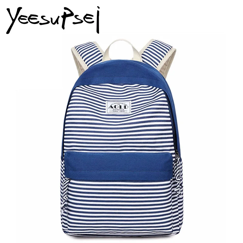 

YeeSupSei School Bag Waterproof Solid Color Canvas Backpack Solid Stripe Pattern Primary Bag School Bag Large Mochilas Rucksack