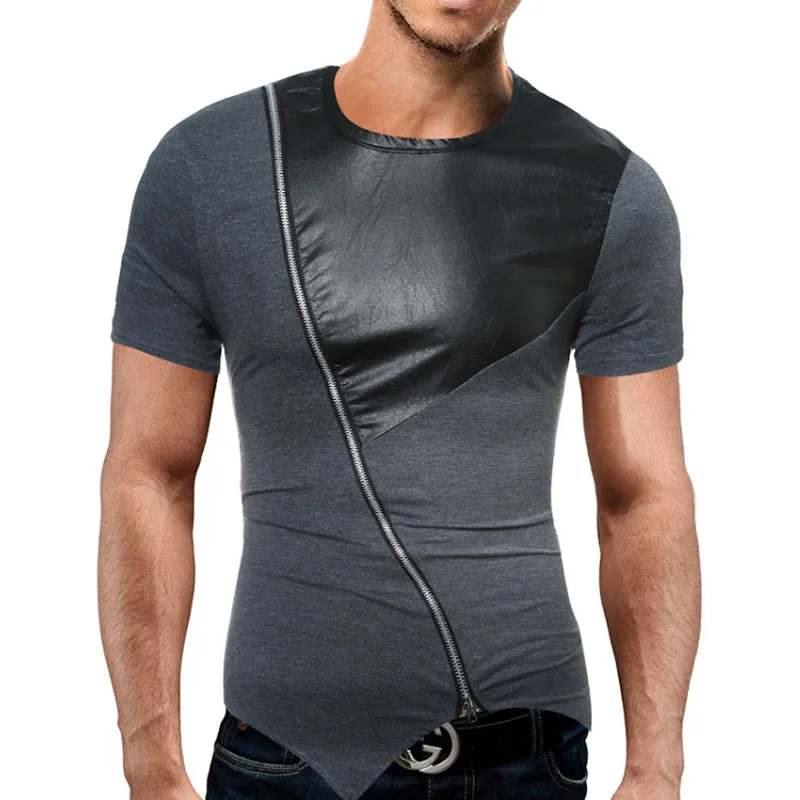 

QINGYU Male 2018 Brand Short Sleeve Straight Zipper T Shirt O-Neck Slim Men T-Shirt Tops Fashion Mens Tee Shirt T Shirts 2XL