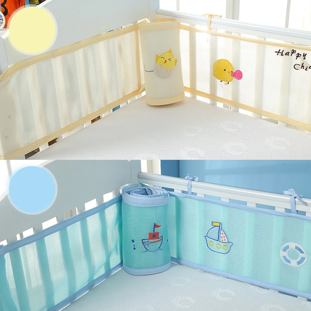Безопасность столкновения кровать бампер печать летние детские мультфильм половина вокруг ребенка моющиеся дышащие сетки кроватки портативный