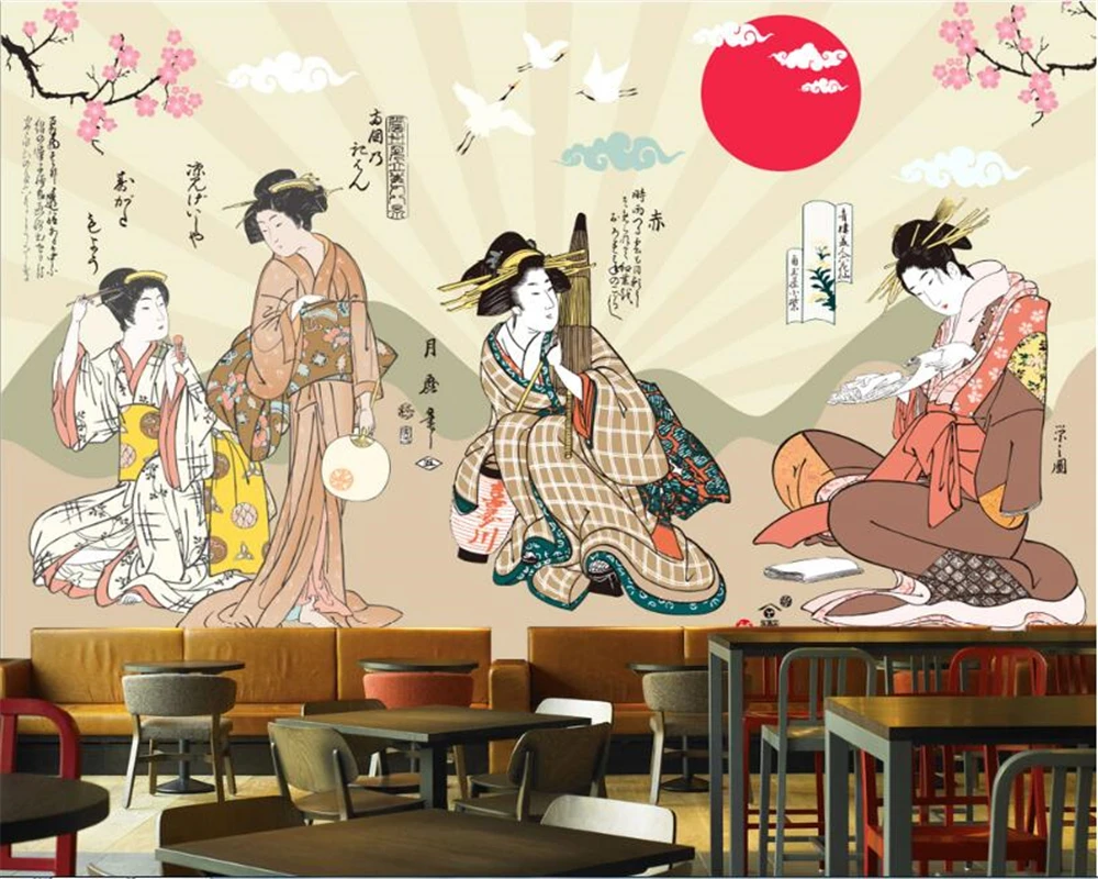beibehang Vintage fashion silky papel de parede 3d wallpaper Japanese staple Japanese restaurant background wallpaper tapety