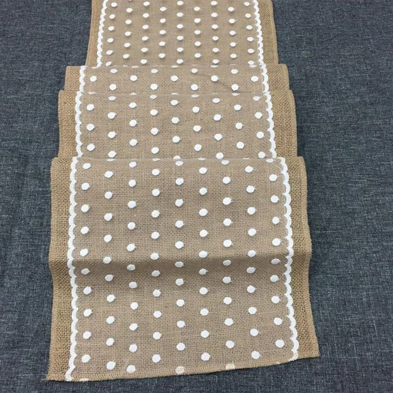 Table Runner Burlap Natural Jute Linen Rustic Decor Wedding Hessian Tablecloth with lace Christmas Party decoration supplies (4)