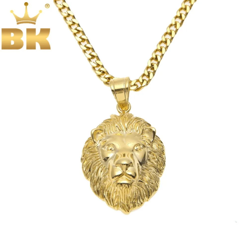 

THE BLING KING Stainless Steel Gold Color Lion Necklace For Men With Cuban Link Chain Fashion Hiphop Jewelry Drop Shipping