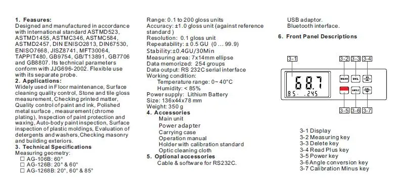 AG-1268B glossmeter 20 60 85 цифровой измеритель блеска, Glossmeter многоугольный тестер краски, измеритель блеска поверхности, тест-спектрометр