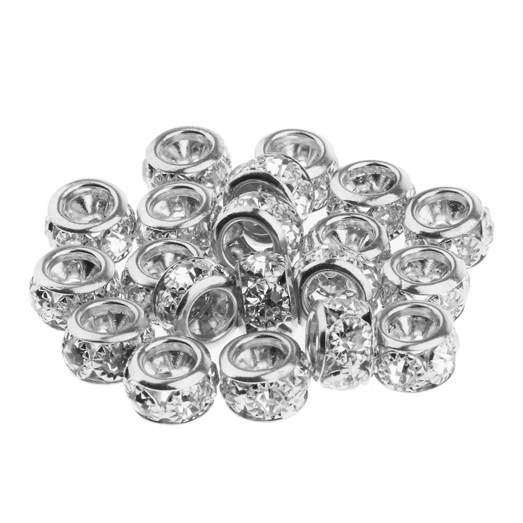 20PCS Big Hole European Beads Rondelle Rhinestone Loose Spacer Crystal Beads Fit Necklace Bracelet DIY Finding