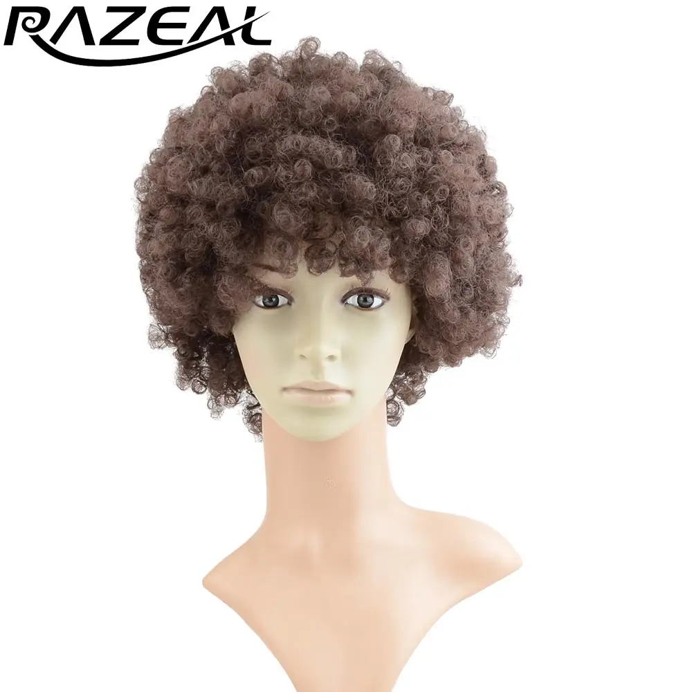Razeal природных афро парик странный фигурные парики синтетический женский парик короткие волосы парики Косплэй поддельные части волос
