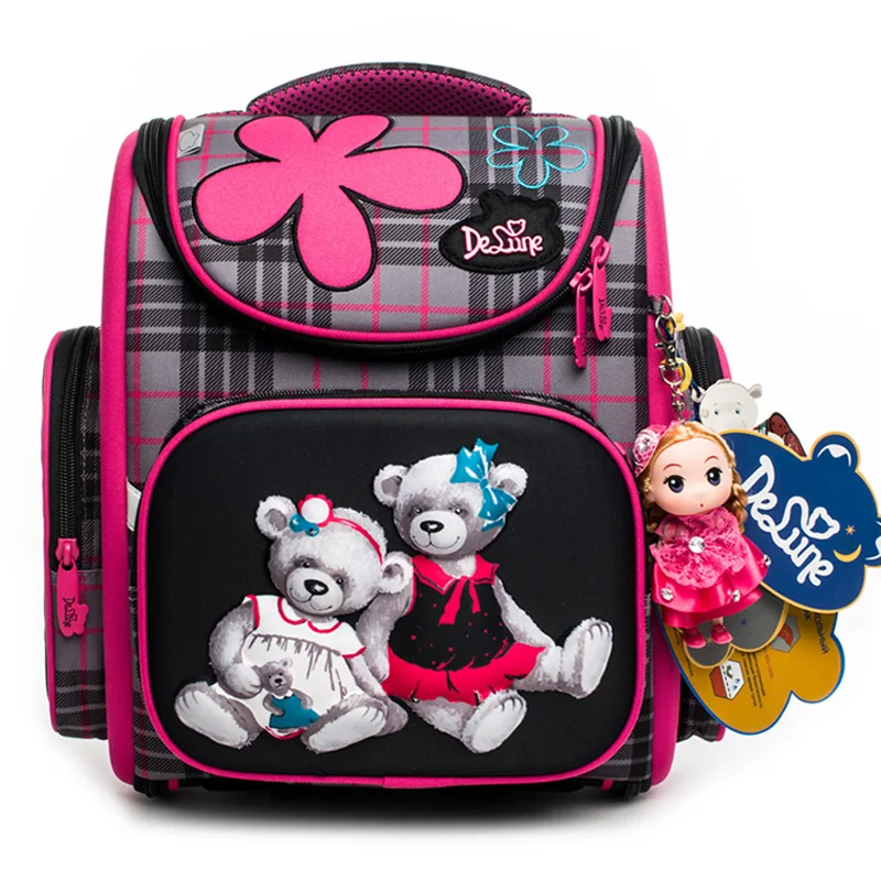 Delune 2018 New Cartoon School Bags Backpack for Girls Boys Bear Pattern Children Orthopedic Backpack Mochila Infantil Grade 1-5 delune new style large capacity girls cartoon school backpack orthopedic ergonomic design children bear pattern school bag