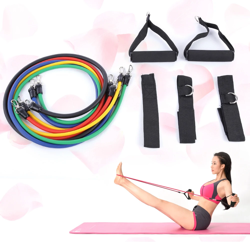 11pcs Set Latex Resistance Bands Exercise Tubes Fitness Yoga Pull Rope