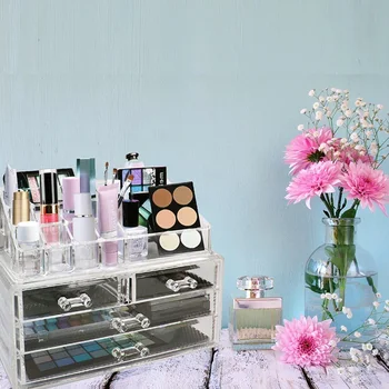 

Transparent Desktop Storage Box High Acrylic Jewelry Makeup Dresser Organizer Drawer Type Cosmetic Storage Box