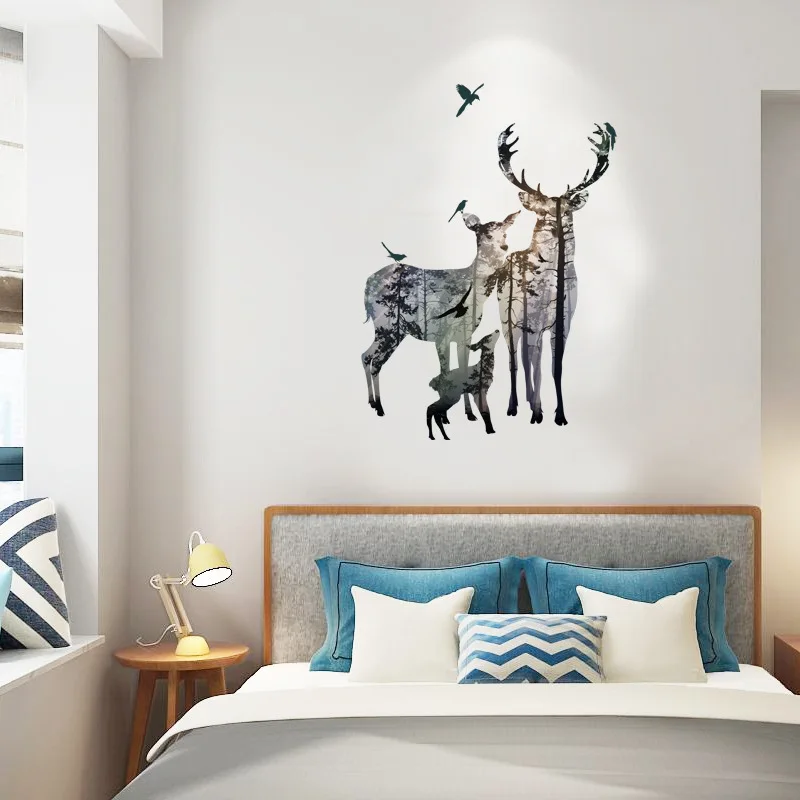 Nordic Mule Deer Living Room Bedroom Home Decor Removable Decorative Waterproof Wall Sticker TT-017