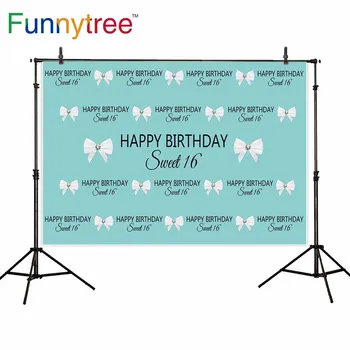 

Funnytree backdrop for photographic studio sweet birthday party tiffany blue bow for children background photocall photobooth