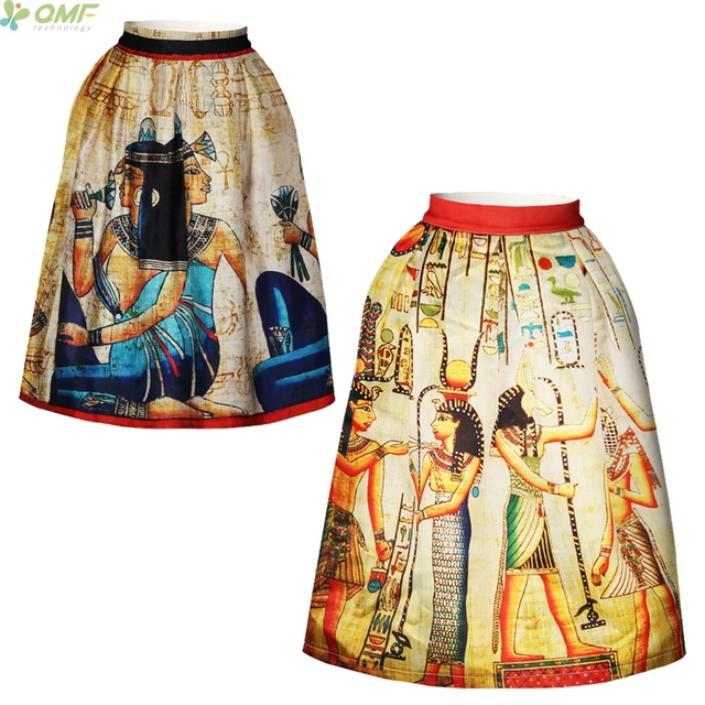 Wall Art Egyptian Papyrus Print Women Skirts Pharaoh Horus Isis And Maat Painting Vintage Midi