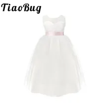 TiaoBug/белые платья с цветочным узором и открытой спиной для девочек платье принцессы для дня рождения пышное платье из тюля для детей от 2 до 12 лет