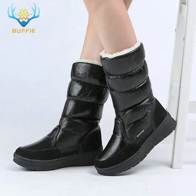 Acheter Noir Haute chaussures femmes Hiver Chaud Bottes Femme Neige Bottes top qualité 2018 nouveaux styles de lady chaussures Plus grand taille expédition rapide