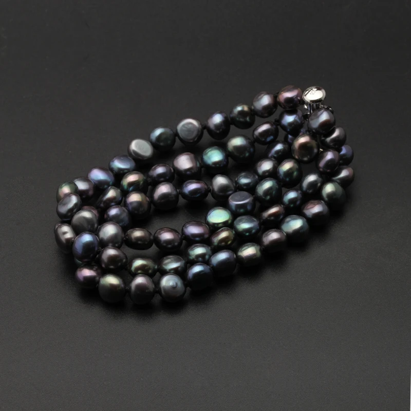 Настоящий красивый пресноводный 3 ряда жемчужный браслет для женщин, девочек подарок на день рождения Модный черный браслет 925 серебряные