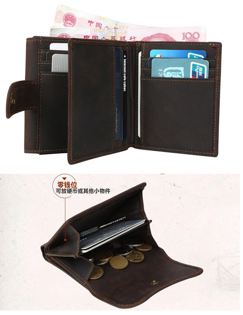 Vintage Crazy horse Genuine Leather Men Wallet Men Purse Leather Wallet male Purse short style Clutch Bag Coin bag Money Clips