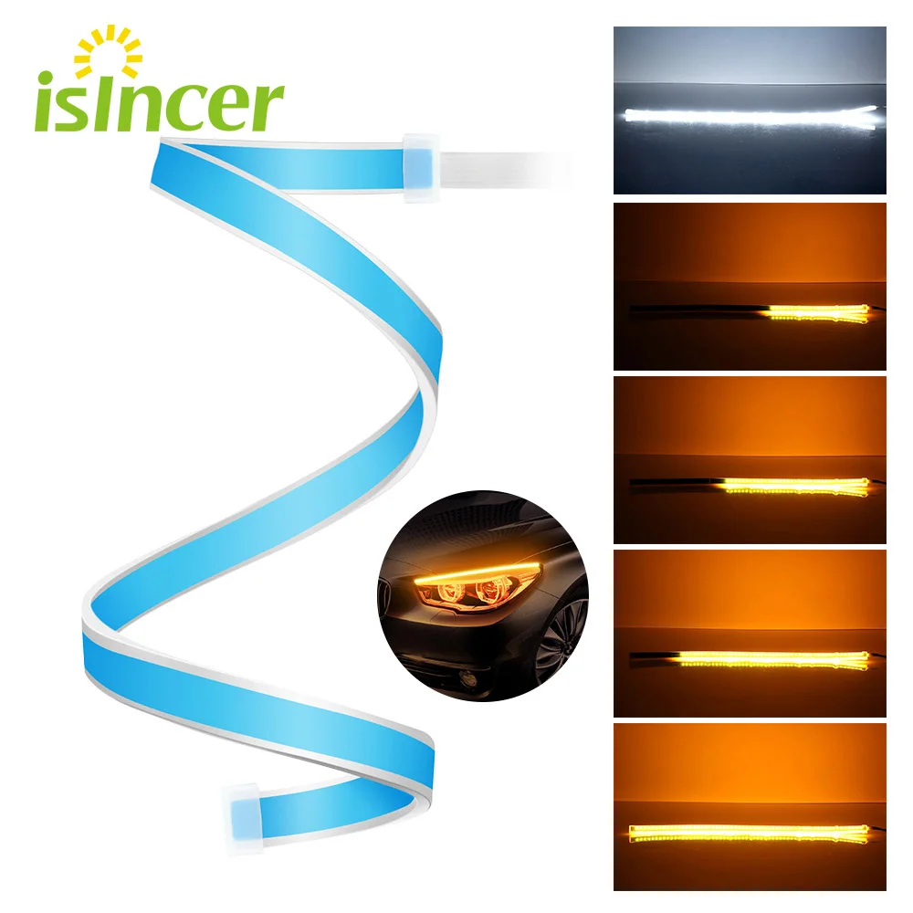 Ходовые огни 1 шт. 30 см 45 см 60 см 12 В светодиодный DRL дневные ходовые огни белые фары светодиодный янтарный свет поворота drl полосы ангельские глазки для фар