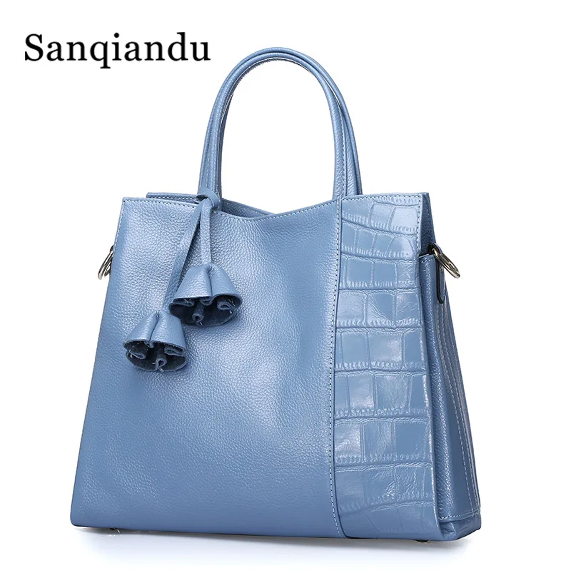 

100% Genuine Leather Women Handbags Multiple Compartment Cow Leather Women Bag Shoulder Casual Tote Big Capacity Handbag Lady