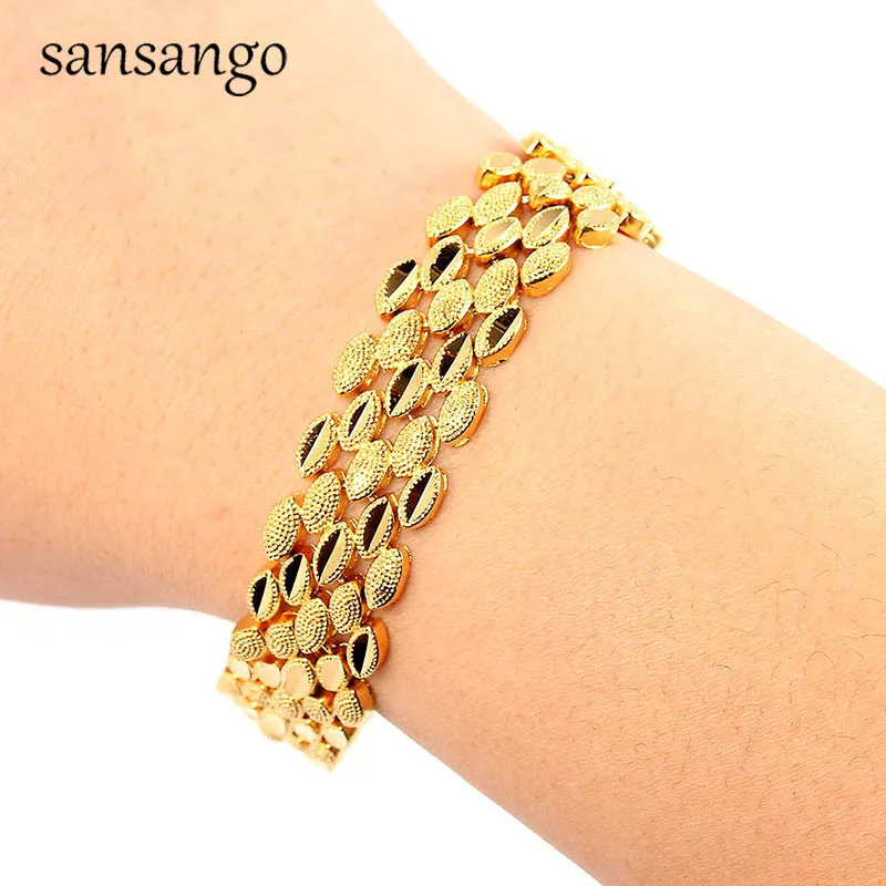 New Arrival Hip Hop 24K Golden Curb Link Chain Bracelet Male Jewelry For Men Women Luxury Bangle Party Gift Wholesale 18cm