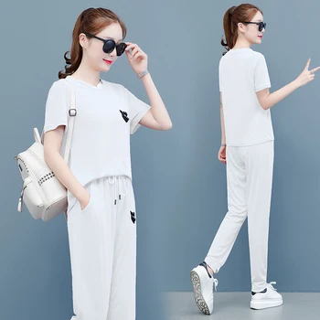 

YICIYA White Tracksuit for Women Outfits Sportswear Co-ord Set Two Piece Set Plus Size Big Pants and Top 2020 Summer Clothing