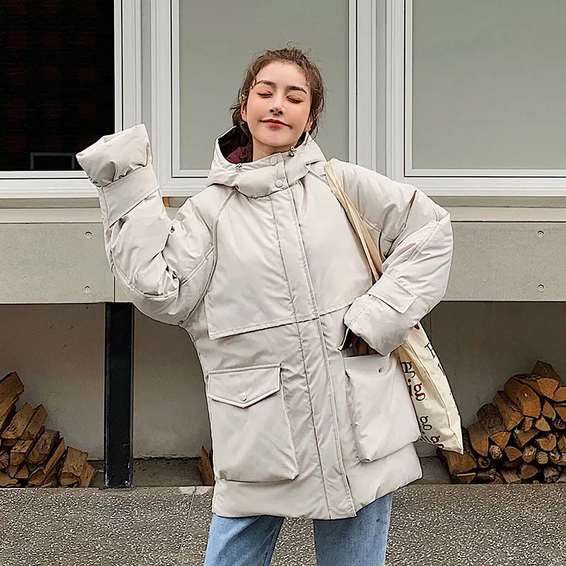 beige Студенческое короткое зимнее пуховое пальто, куртка, Толстая теплая Базовая Свободная куртка, Casaco Feminino Abrigos Mujer Invierno, ватные парки с хлопковой подкладкой - Цвет: beige