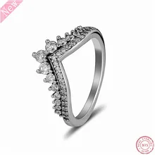 Tiara-inspired Wishbone Princess Wish Rings для женщин ювелирные изделия из стерлингового серебра 925 пробы с разными размерами, привлекательные смешанные CZ FLR179