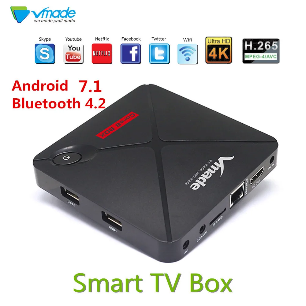 

Vmade V9 PRO TV Box Amlogic S912 Android 7.1 Smart TV Box 2GB 16GB Bluetooth 4.2 H.265 Support 2.4G 5G wireless WIFI Set Top Box