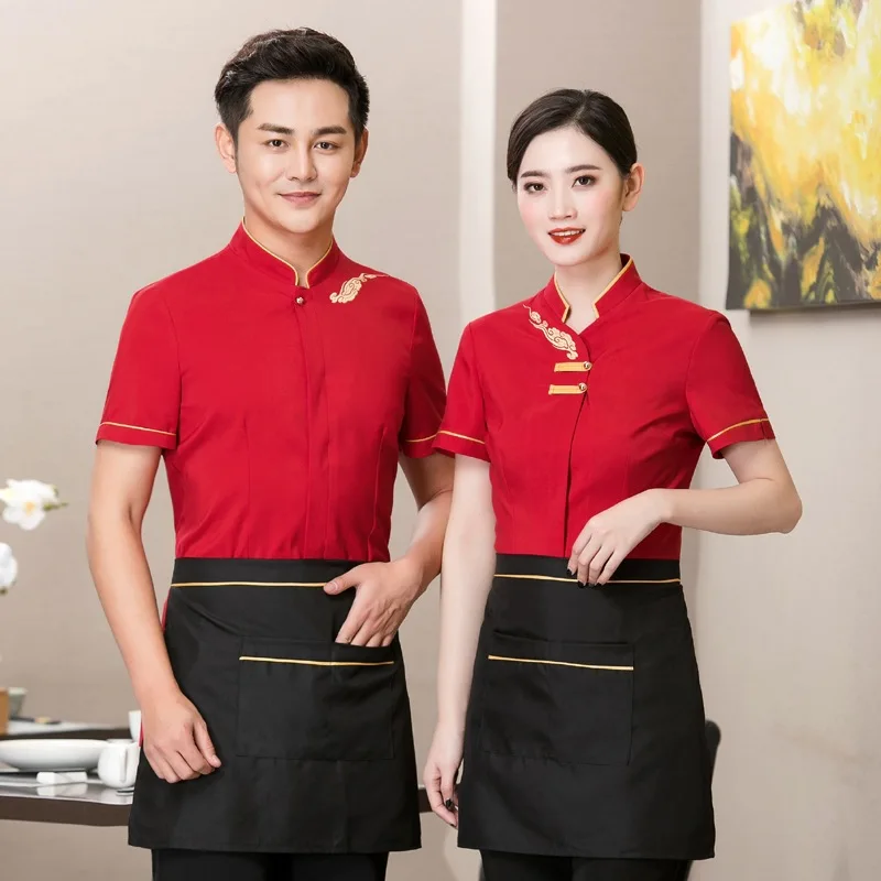 

Waitress Waiter Uniform Short-sleeved Women Cake Dessert Shop Bakery Staff Overalls Summer Male Breathable Restaurant Coat H2142