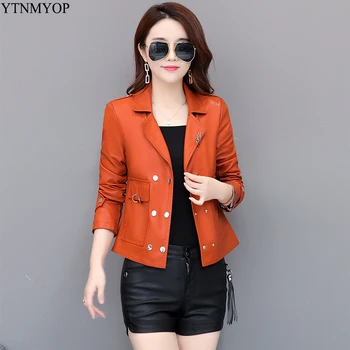 

YTNMYOP 2019 Women Leather Coat Autumn Outerwear Casual Leather Clothing Slim Short Lady Leather Jackets