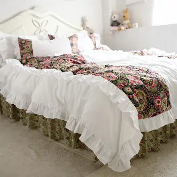 

National classic scape with white design bedding set luxury wrinkle lace ruffle duvet cover handmade wrinkle bed sheet bedspread