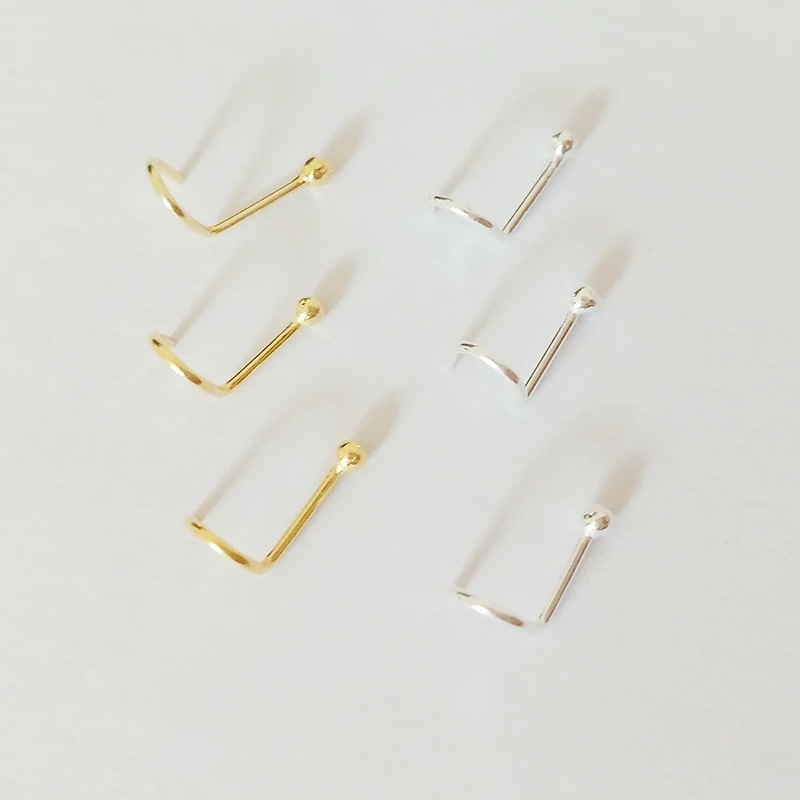 12PC 925 Sterling silver and gold nose studs Gold nostril piercing jewelry earrings