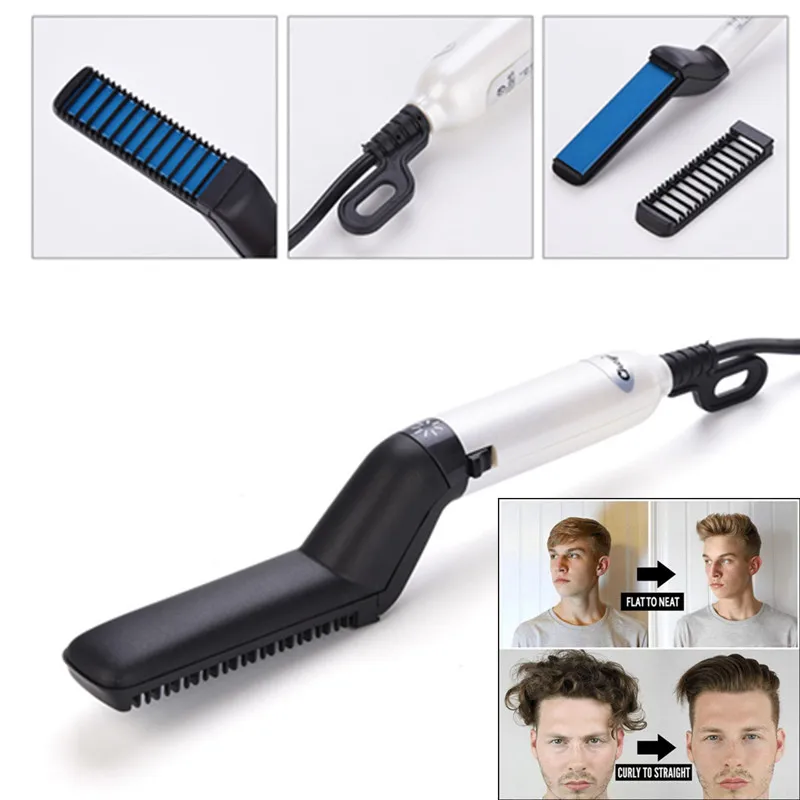 

Multifunctional Men Hair Comb Brush Curling Iron Hair Volumize Flatten Side And Straighten Hair Curler Quick Hair Styler Comb