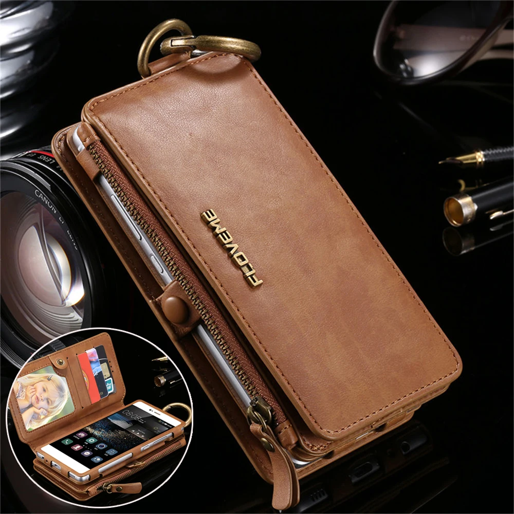 

Floveme Layer Leather Case for Huawei Ascend P9 Arrival Business Luxury Multifunction Leather Wallet Case for Huawei P10 Plus