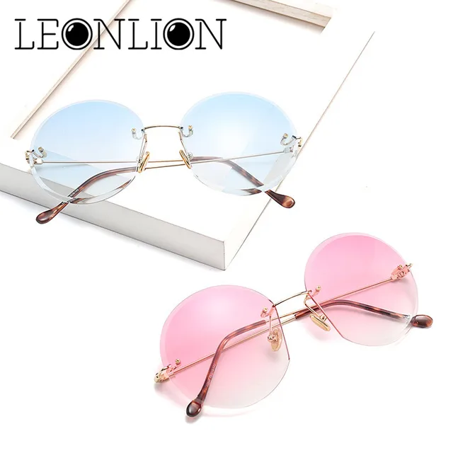 LeonLion 2018 Metal Goggle Rimless Sunglasses Women Ocean Lens Classic Brand Designer Men/Women HD Sun Glasses Women UV400 Box