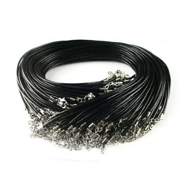 Wholesale 100pc/lot DIY Black Leather Chain Necklace Women Handmade Wax Cord Rope Necklace For DIY Jewelry Making Accessories 2