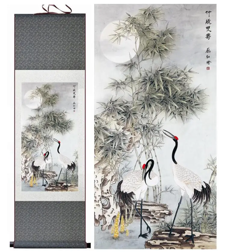Online Kran Chinesische Kunst Malerei Home Office Dekoration Chinesischen schriftrolle malerei kran paintingPrinted malerei